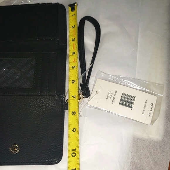 Steve Madden NEW French Wallet Wristlet Money Holder Vegan NWT BLACK GOLD Gift! - Picture 7 of 9